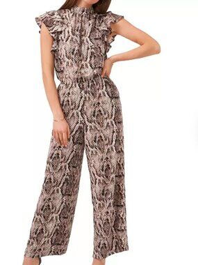 1.STATE Women's Flutter Sleeve Printed Mock Neck Jumpsuit Size 1X